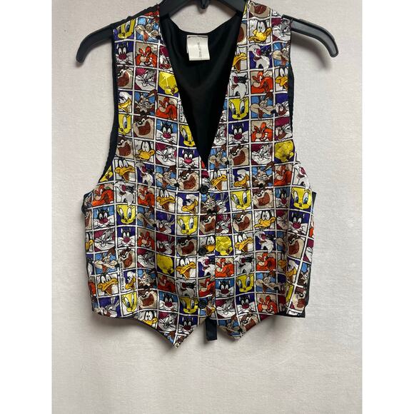 Vintage Looney Tunes Vest black OS 1993 silky polyester Taz Tweety character men - Picture 1 of 10